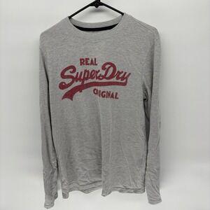 Superdry Gray Vintage Logo Spellout Sweatshirt Varsity Men's Large